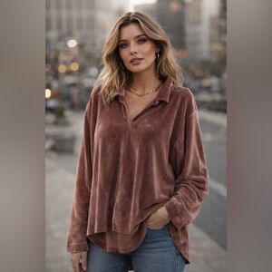 Womens WRAP London velvet dusty pink collared blouse